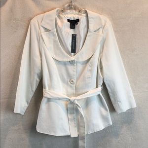 Sandro Sz M White Cotton Blend Lined Belted Blazer
